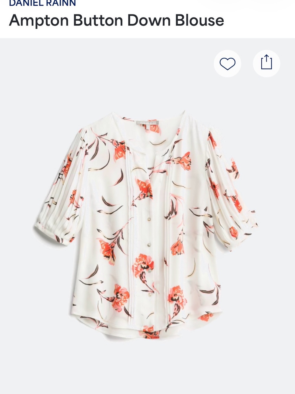 Daniel Rainn White Floral Pleated Button Blouse